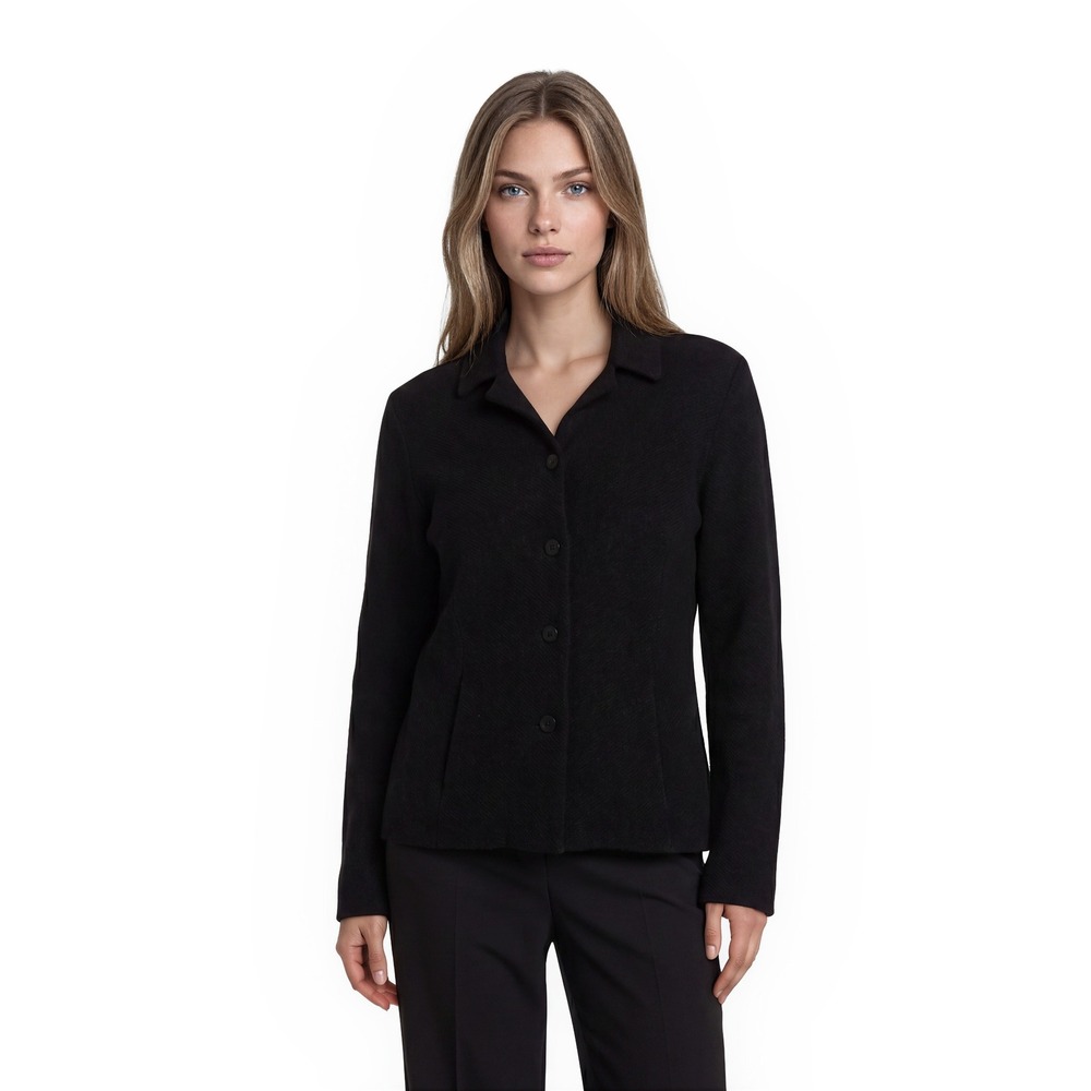 Eileen Fisher Cardigan Jacket Women's Medium Petite MP Black Wool Cotton Blend